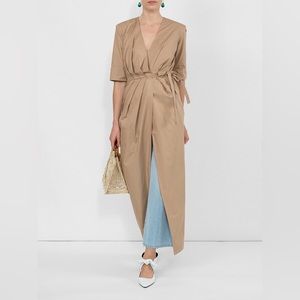 Sara Battaglia Long Maxi Wrap Dress Neutral Tan XS 2 $810 spring
